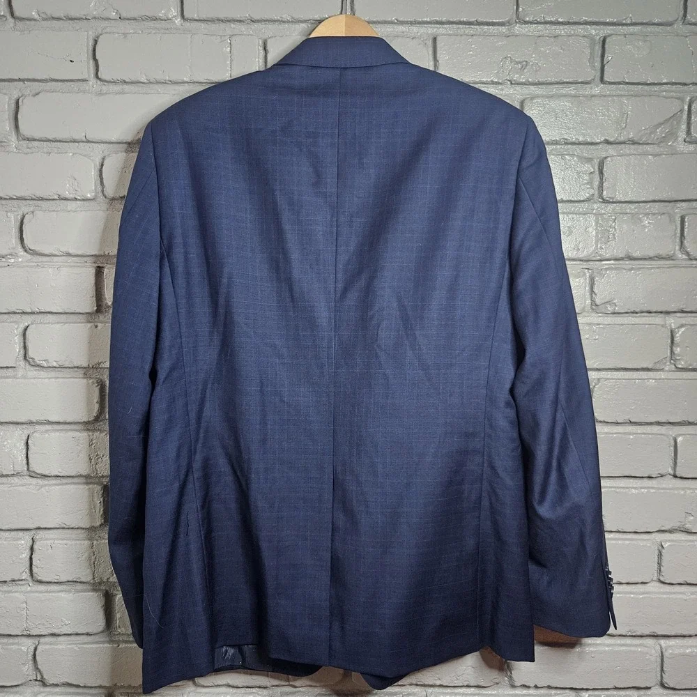 Indochino Cashmere Wool Blue Plaid Windowpane Sport Coat Jacket‎ Blazer 44R NWT